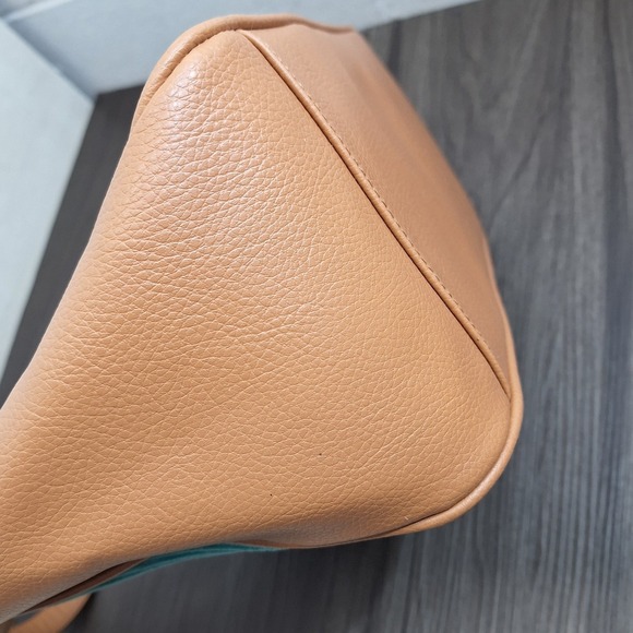 Bath & Body Works Teal Corduroy Tan Faux Leather Tote Shoulder Bag Buckle Accent - Picture 11 of 15